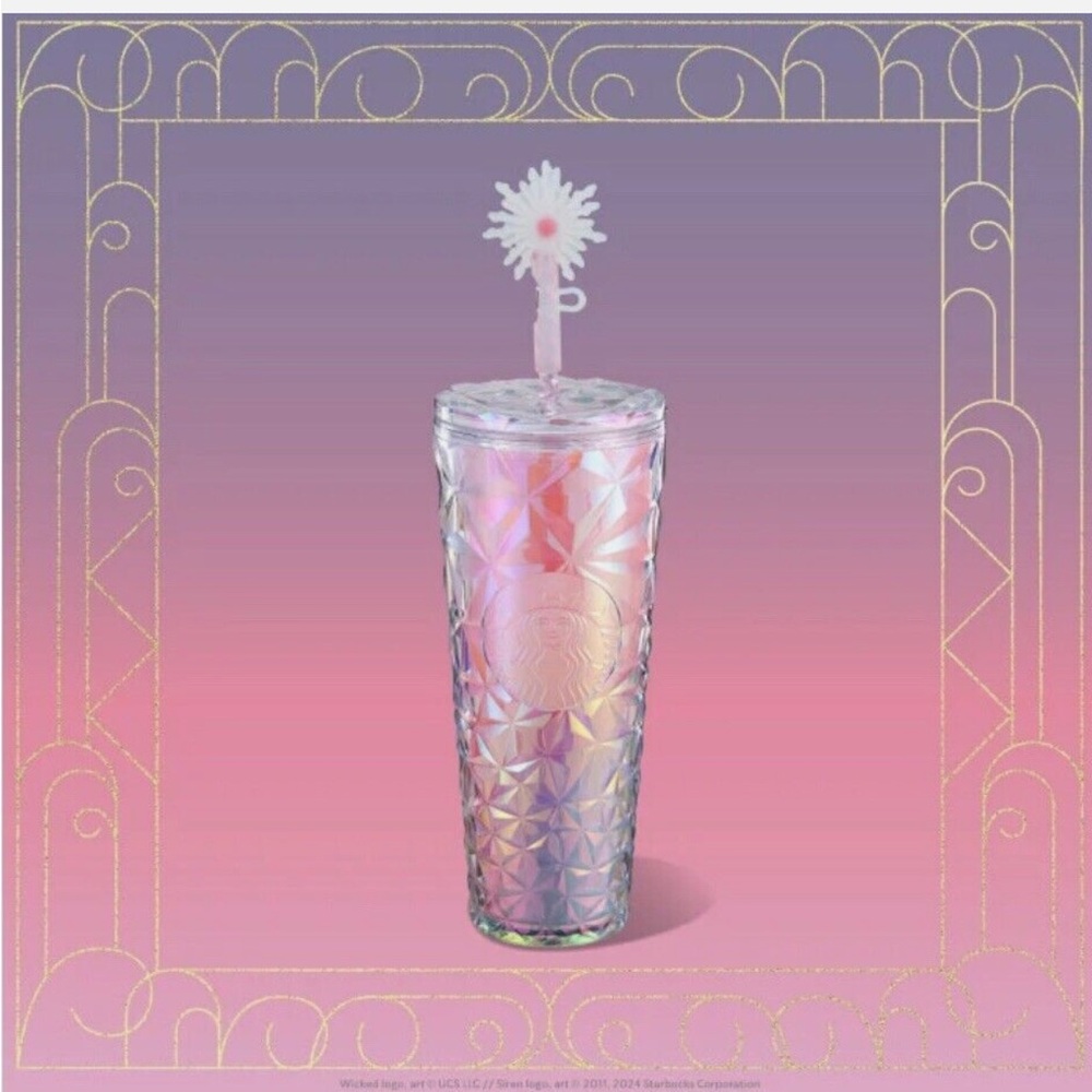 Starbucks Exclusive WICKED Glinda pink 24 oz Cold Cup tumbler with Wand Topper
